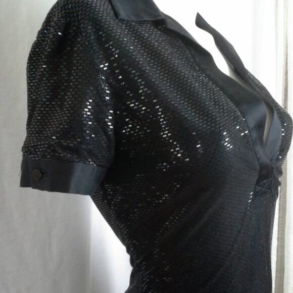 RICHARD TYLER Vintage 1990's Little Black Dress Sexy Sheer Sequin Cocktail Dress - Picture 7 of 10